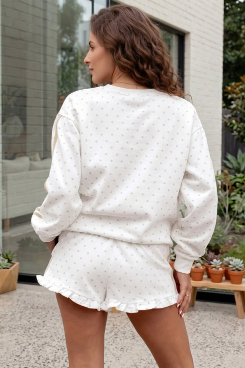 Polka Dot Print Side Stripe Detail Casual Sweatshirt 2Pcs Short Set