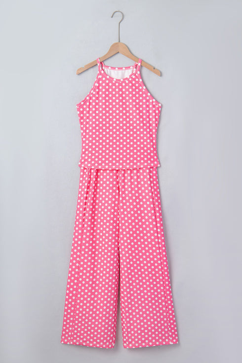 Polka Dot Print Slim Tank And Loose Pant Set