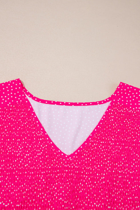 Polka Dot Print Smocked Ruffle Sleeve Midi Dress
