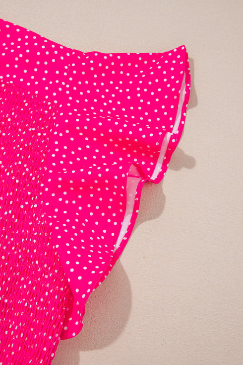 Polka Dot Print Smocked Ruffle Sleeve Midi Dress