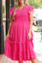 Polka Dot Print Smocked Ruffle Sleeve Midi Dress