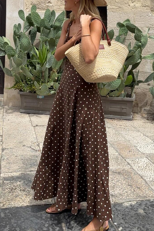 Polka Dot Print Square Neck Sleeveless A-Line Maxi Dress