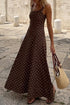 Polka Dot Print Square Neck Sleeveless A-Line Maxi Dress
