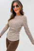 Polka Dot Print Stretch Knit Boat Neck Top