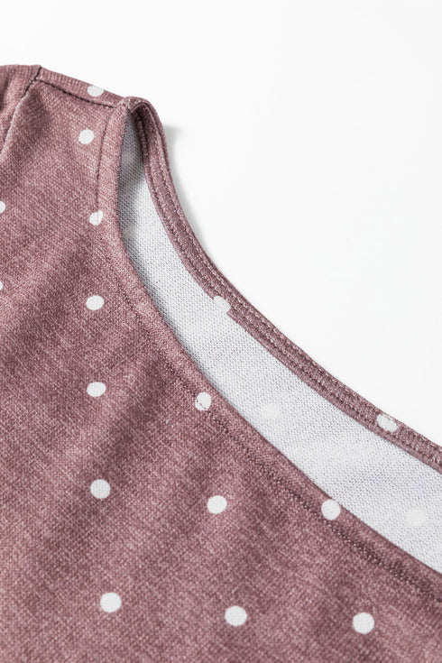 Polka Dot Print Stretch Knit Boat Neck Top