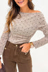 Polka Dot Print Stretch Knit Boat Neck Top