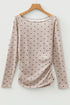 Polka Dot Print Stretch Knit Boat Neck Top