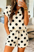 Polka Dot Print V Neck Active Tee Short Set
