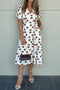 Polka Dot Print V Neck Tie Waist Midi Dress
