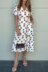 Polka Dot Print V Neck Tie Waist Midi Dress
