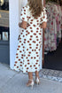 Polka Dot Print V Neck Tie Waist Midi Dress