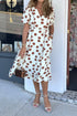 Polka Dot Print V Neck Tie Waist Midi Dress