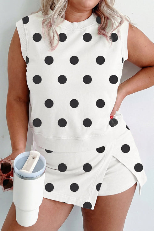 Polka Dot Printed Tank Split Skort Loungewear