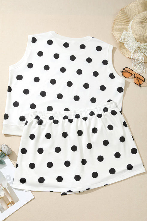 Polka Dot Printed Tank Split Skort Loungewear