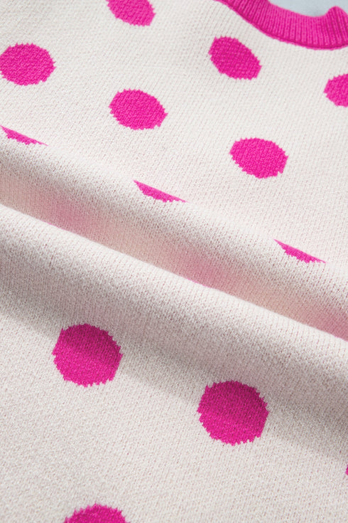 Polka Dot Puff Sleeve Knit Short Sleeve Sweater