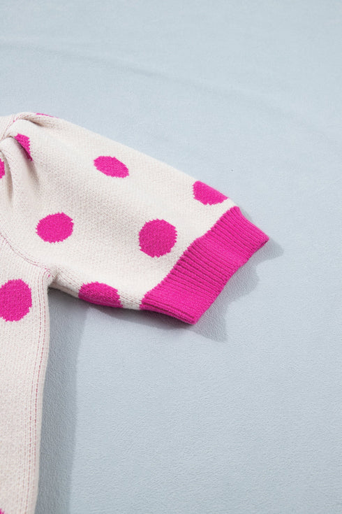 Polka Dot Puff Sleeve Knit Short Sleeve Sweater