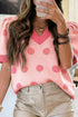 Polka Dot Puff Sleeve Knit Short Sleeve Sweater