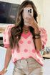 Polka Dot Puff Sleeve Knit Short Sleeve Sweater