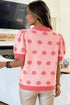 Polka Dot Puff Sleeve Knit Short Sleeve Sweater