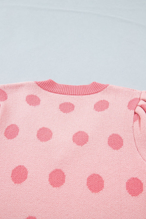 Polka Dot Puff Sleeve Knit Short Sleeve Sweater