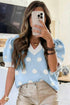 Polka Dot Puff Sleeve Knit Short Sleeve Sweater