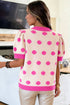 Polka Dot Puff Sleeve Knit Short Sleeve Sweater