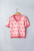 Polka Dot Puff Sleeve Knit Short Sleeve Sweater