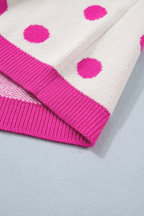 Polka Dot Puff Sleeve Knit Short Sleeve Sweater