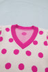 Polka Dot Puff Sleeve Knit Short Sleeve Sweater