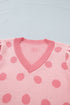 Polka Dot Puff Sleeve Knit Short Sleeve Sweater