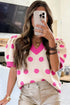Polka Dot Puff Sleeve Knit Short Sleeve Sweater
