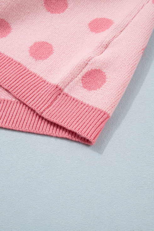 Polka Dot Puff Sleeve Knit Short Sleeve Sweater