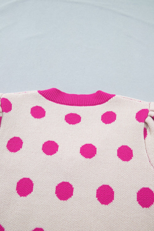 Polka Dot Puff Sleeve Knit Short Sleeve Sweater