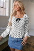 Polka Dot Puff Sleeve Square Neck Peplum Blouse