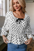 Polka Dot Puff Sleeve Square Neck Peplum Blouse