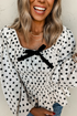 Polka Dot Puff Sleeve Square Neck Peplum Blouse