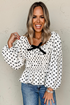 Polka Dot Puff Sleeve Square Neck Peplum Blouse