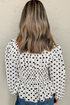 Polka Dot Puff Sleeve Square Neck Peplum Blouse