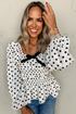 Polka Dot Puff Sleeve Square Neck Peplum Blouse