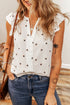 Polka Dot Puff Sleeve Textured V Neck Blouse
