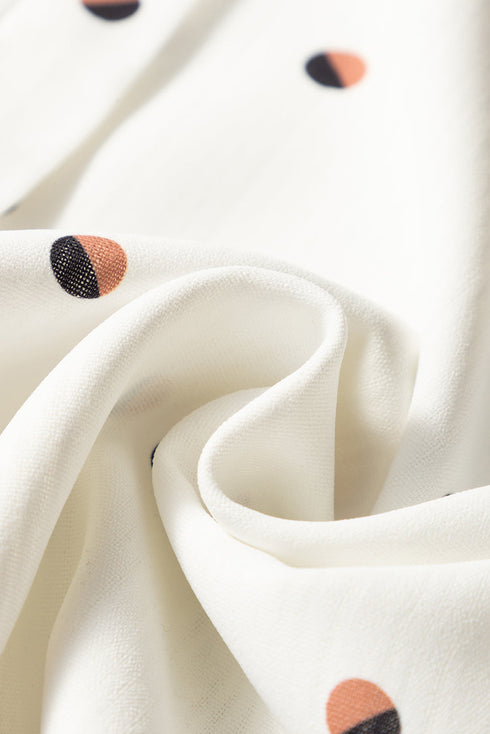 Polka Dot Puff Sleeve Textured V Neck Blouse