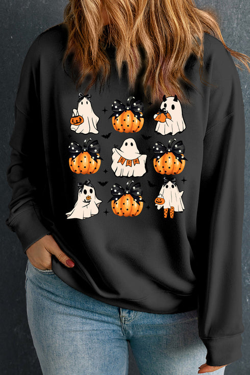 Polka Dot Pumpkin Ghost Print Graphic Sweatshirt