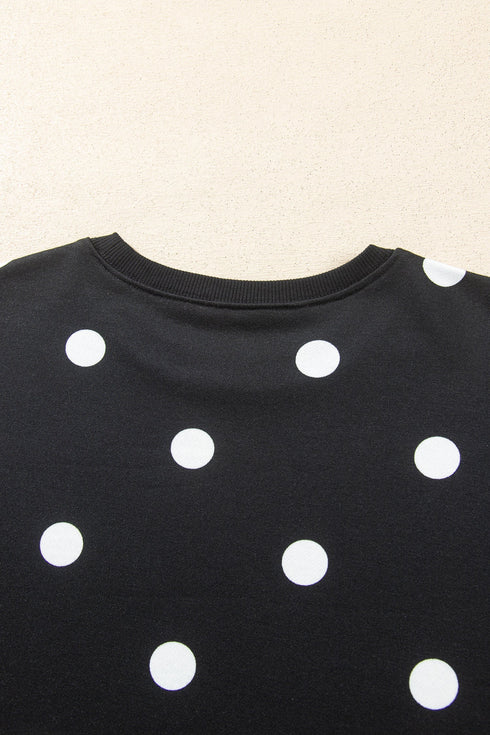 Polka Dot Raw Hem Pullover And Skort Dress Set