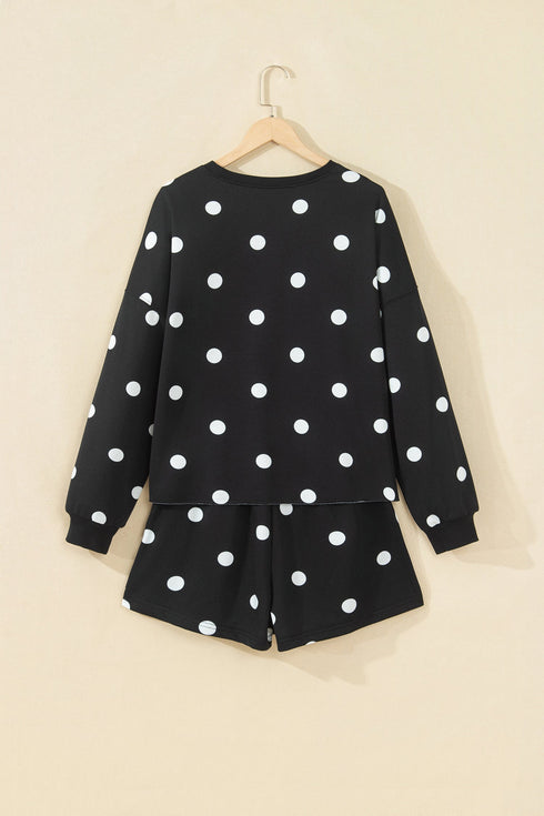 Polka Dot Raw Hem Pullover And Skort Dress Set