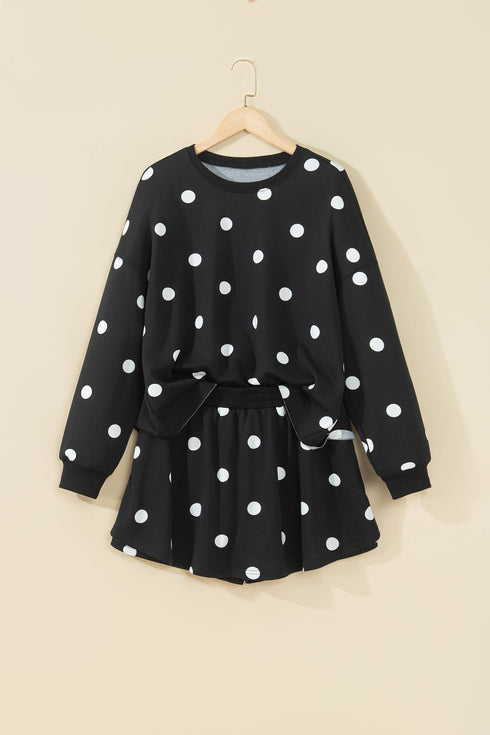 Polka Dot Raw Hem Pullover And Skort Dress Set