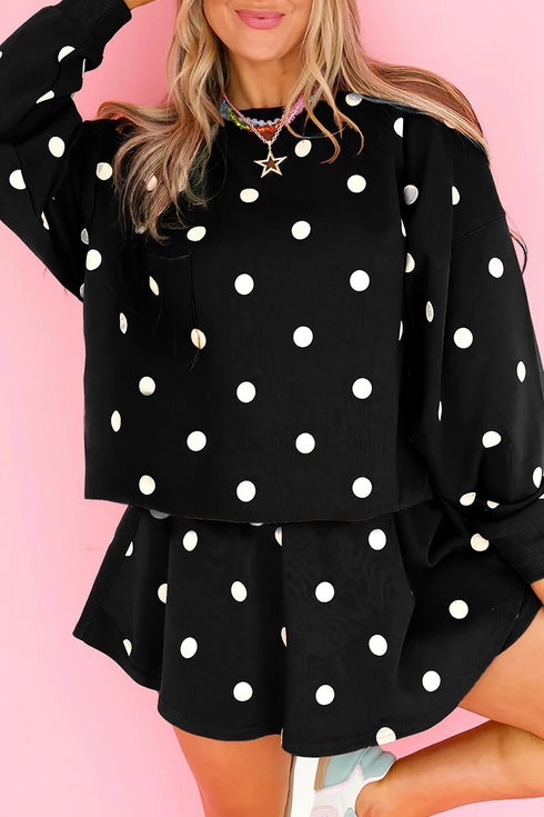 Polka Dot Raw Hem Pullover And Skort Dress Set