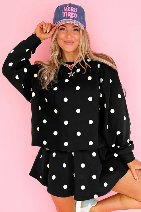 Polka Dot Raw Hem Pullover And Skort Dress Set