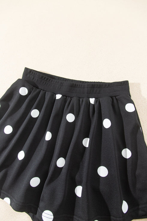Polka Dot Raw Hem Pullover And Skort Dress Set