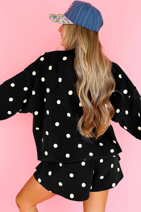 Polka Dot Raw Hem Pullover And Skort Dress Set