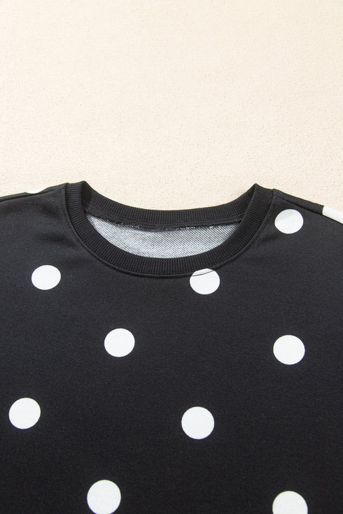 Polka Dot Raw Hem Pullover And Skort Dress Set
